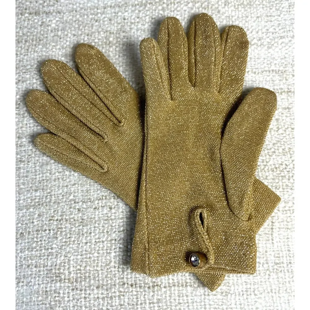 1960's Vintage Rhinestone Gold Tone Shimmery Opera Gloves. S/M Slight Stretch